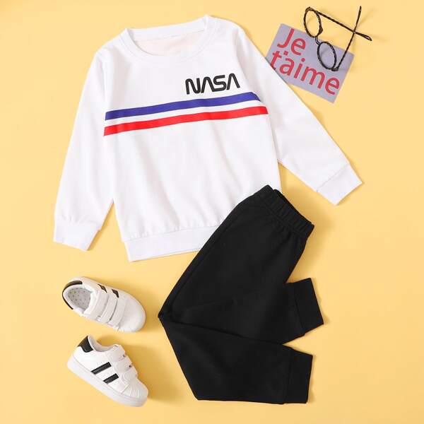 

Toddler Boys Striped & Letter Graphic Sweatshirt & Sweatpants, Black and white