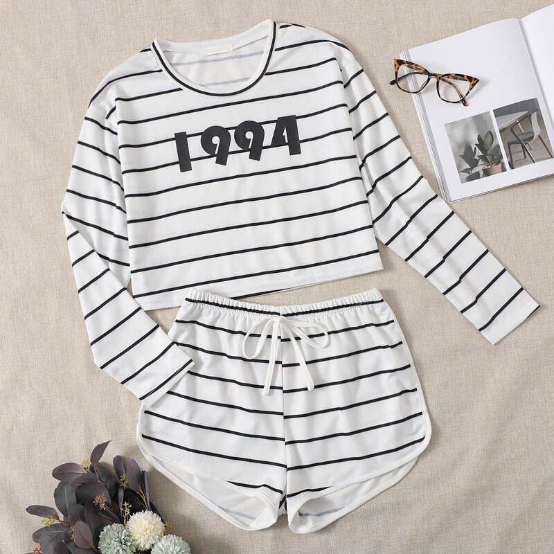 

Letter Striped Lounge Set, White