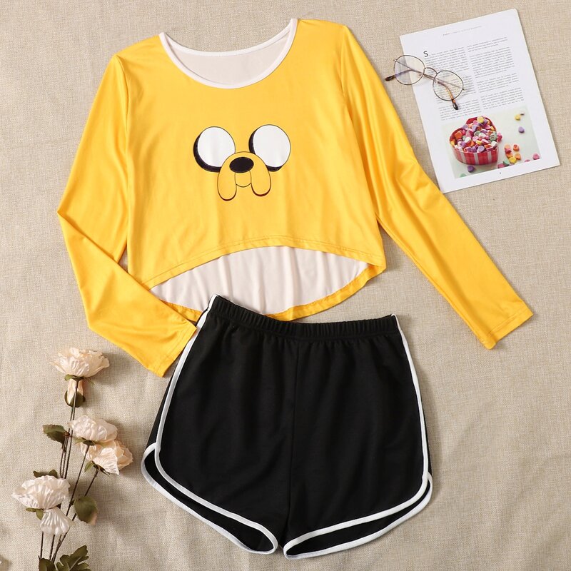 

Cartoon Graphic Shorts PJ Set, Multicolor