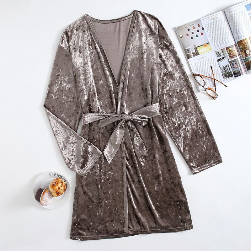 

Self Tie Velvet Lounge Robe, Mocha brown
