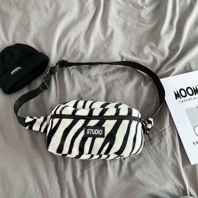 

Fluffy Zebra Striped Bum Bag, Black and white