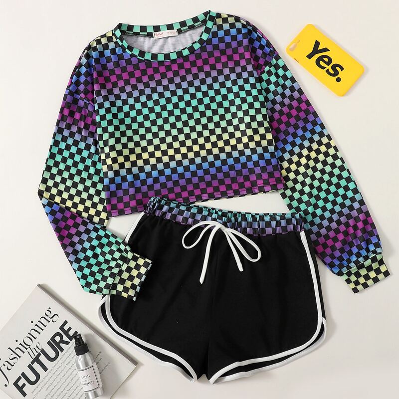

Plaid Print Shorts PJ Set, Multicolor