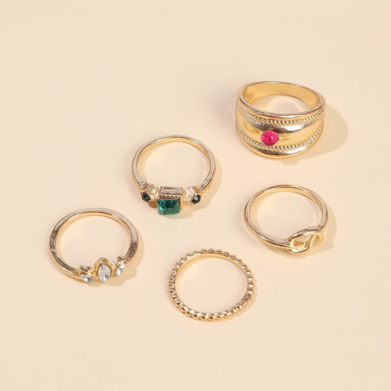 

5pcs Colorful Rhinestone Ring, Multicolor