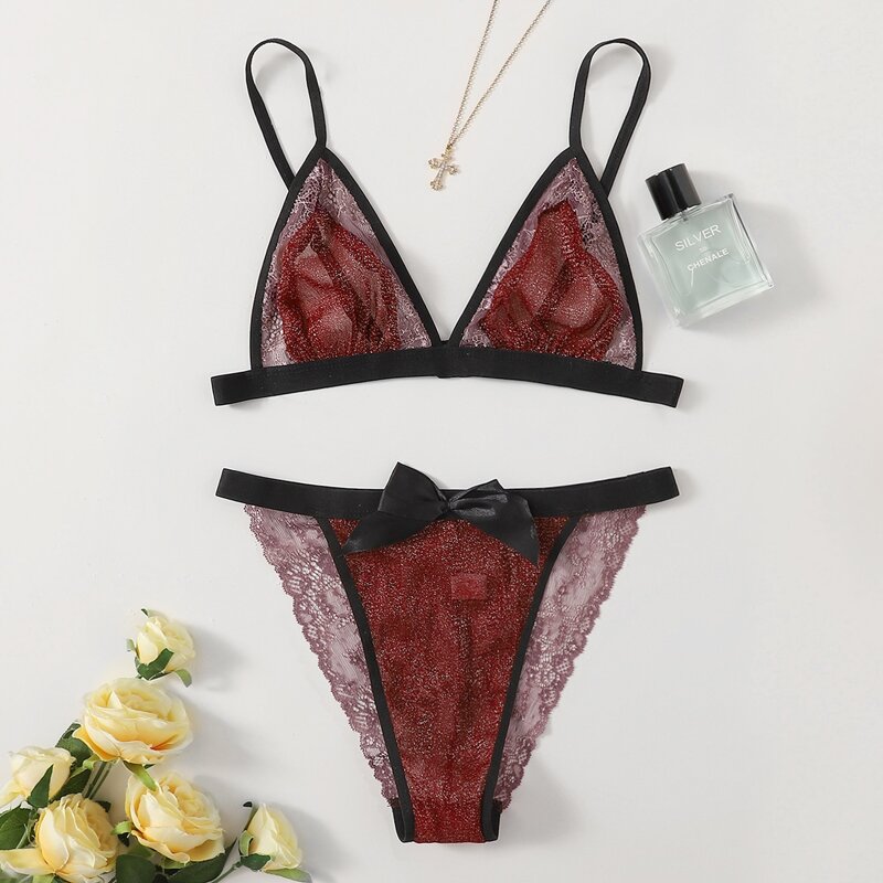 

Mesh Glitter Bow Lingerie Set, Multicolor