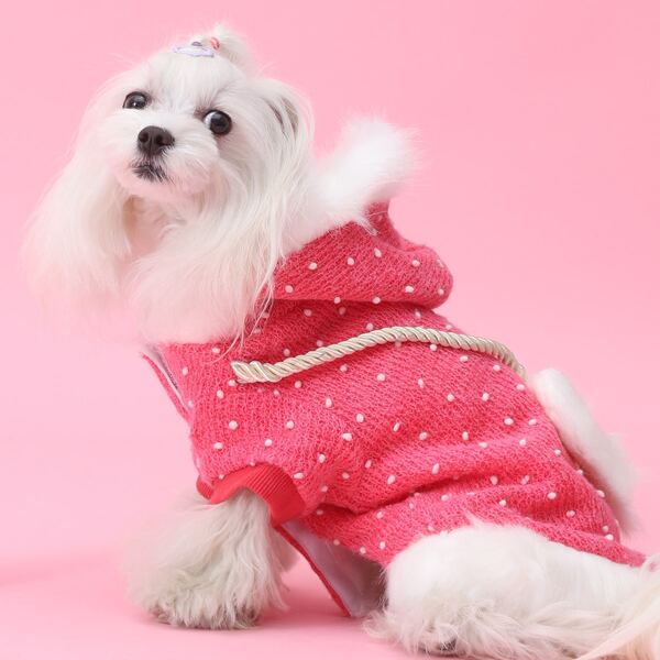 

Contrast Faux Fur Polka Dot Dog Coat, Red