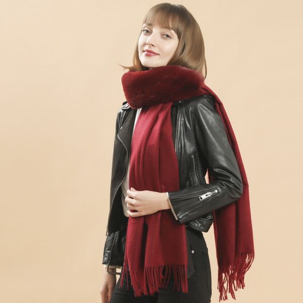 

Fringe Hem Plain Scarf, Burgundy