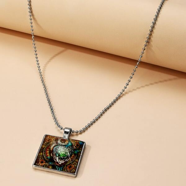 

Animal Pattern Charm Necklace, Multicolor