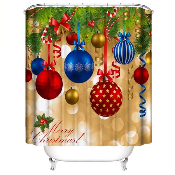 

Christmas Pattern Shower Curtain With 12hooks, Multicolor