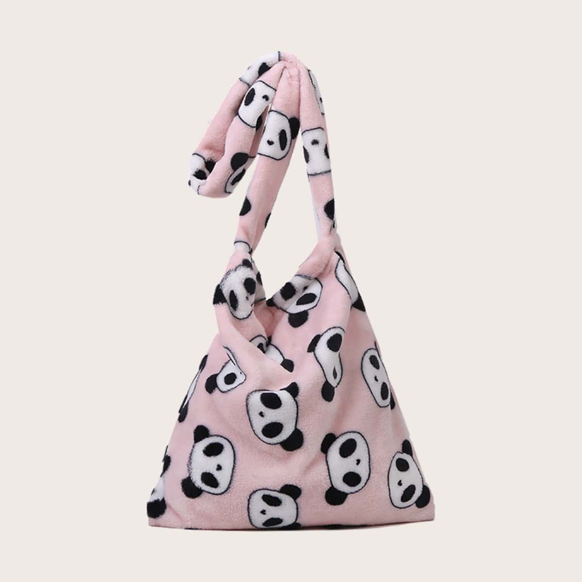 

Panda Pattern Fluffy Shoulder Bag, Pink