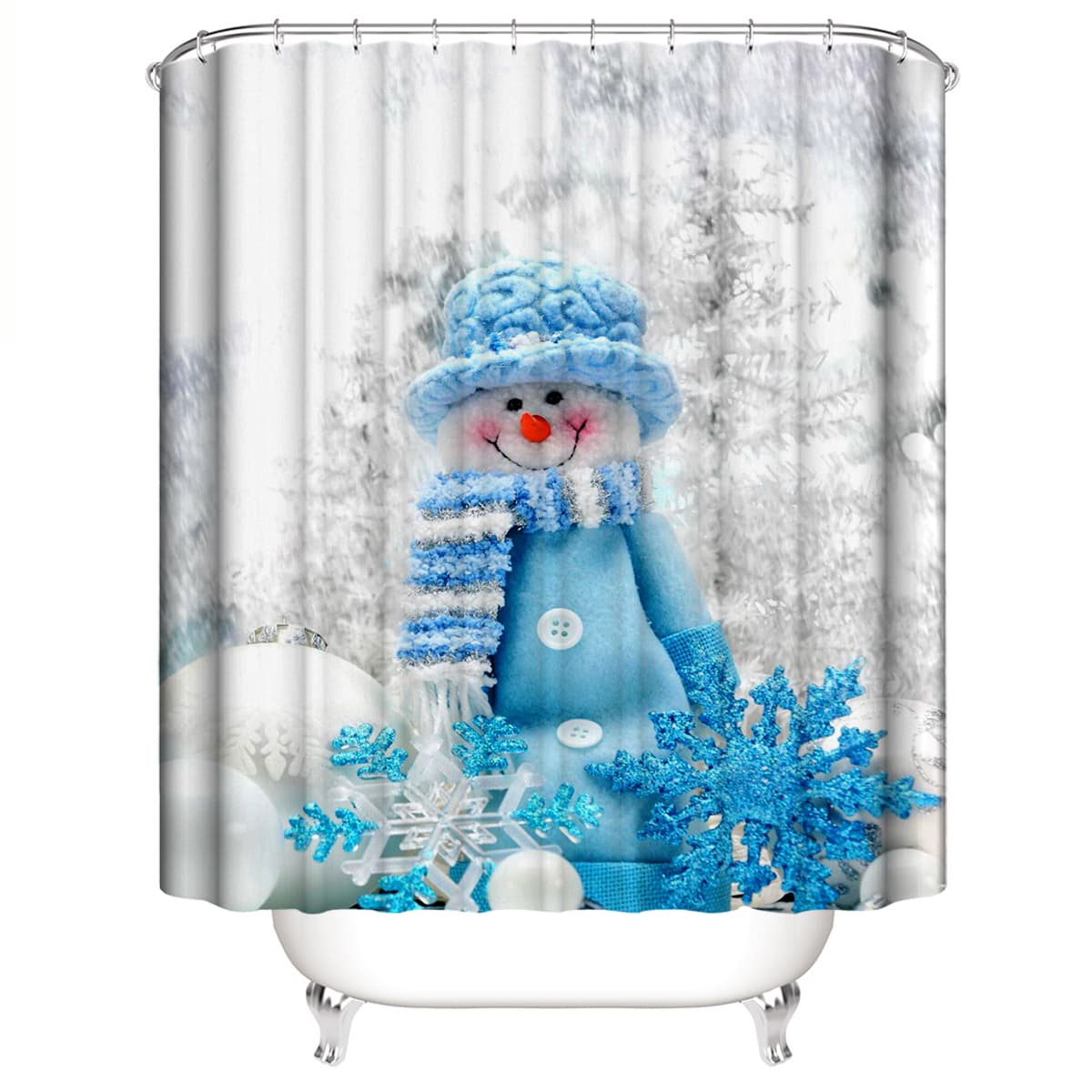 

Christmas Snowman Print Shower Curtain With 12hooks, Multicolor