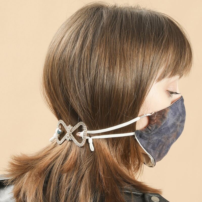 

Rhinestone Decor Bow Design Face Mask Accessory, Gold