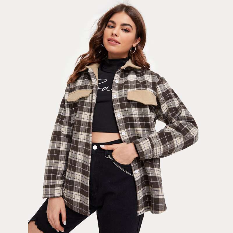 

Plaid Button Up Overshirt, Multicolor