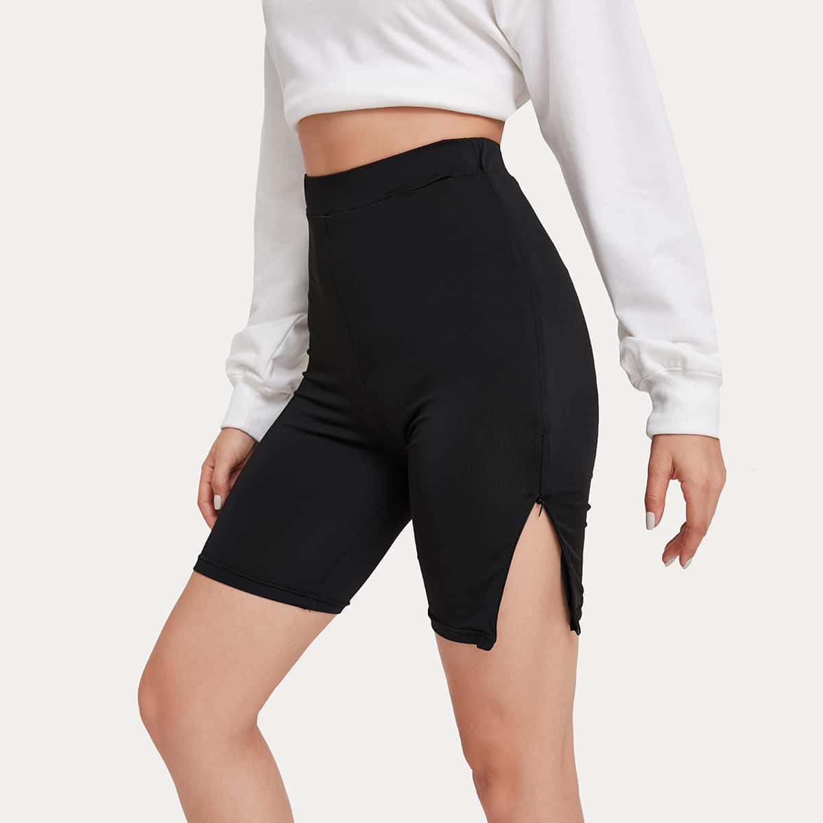 

Zip Side Biker Shorts, Black