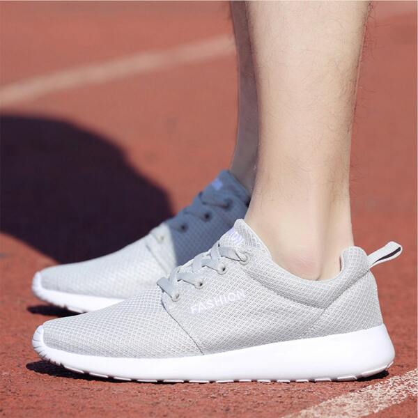

Men Lace-up Front Letter Graphic Sneakers, Grey