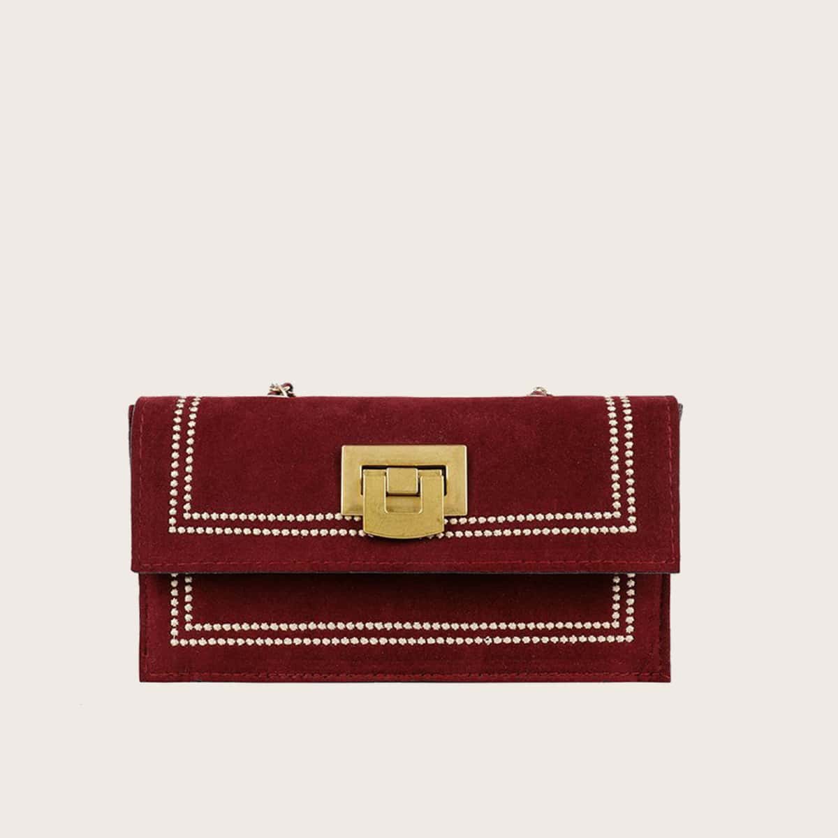 

Contrast Trim Flat Chain Bag, Burgundy