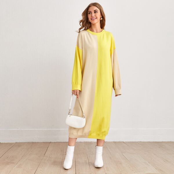 

Drop Shoulder Two Tone Sweater Dress, Multicolor
