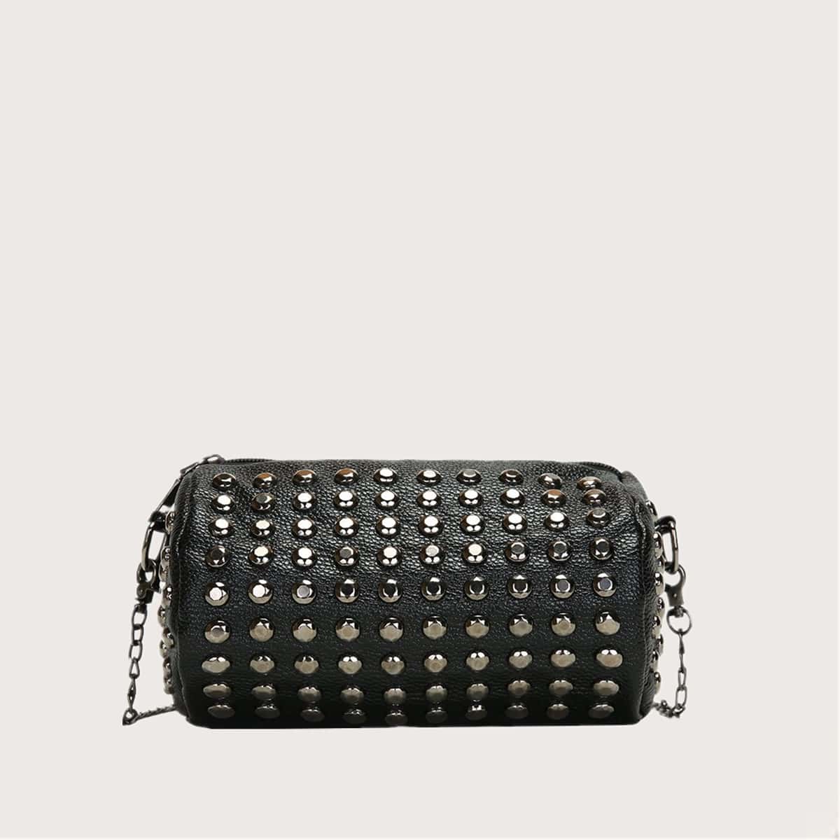 

Studded Crossbody Barrel Bag, Black