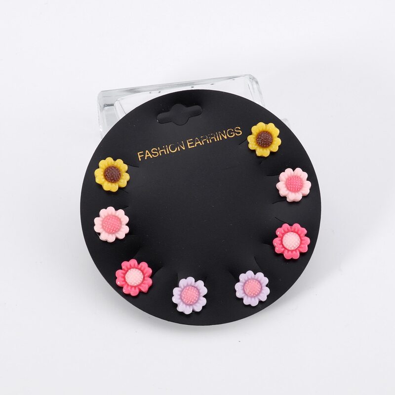 

4pairs Sunflower Stud Earrings, Multicolor