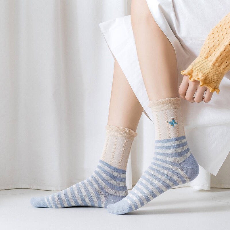 

Butterfly & Striped Crew Socks, Multicolor