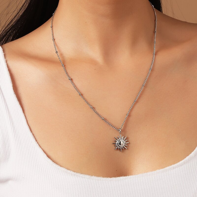

Sun Pendant Necklace, Silver