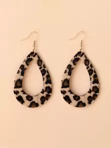1pair Sexy Fashion Soft Leopard Pattern Felt Teardrop Shape Cutout Pendant Women Earrings