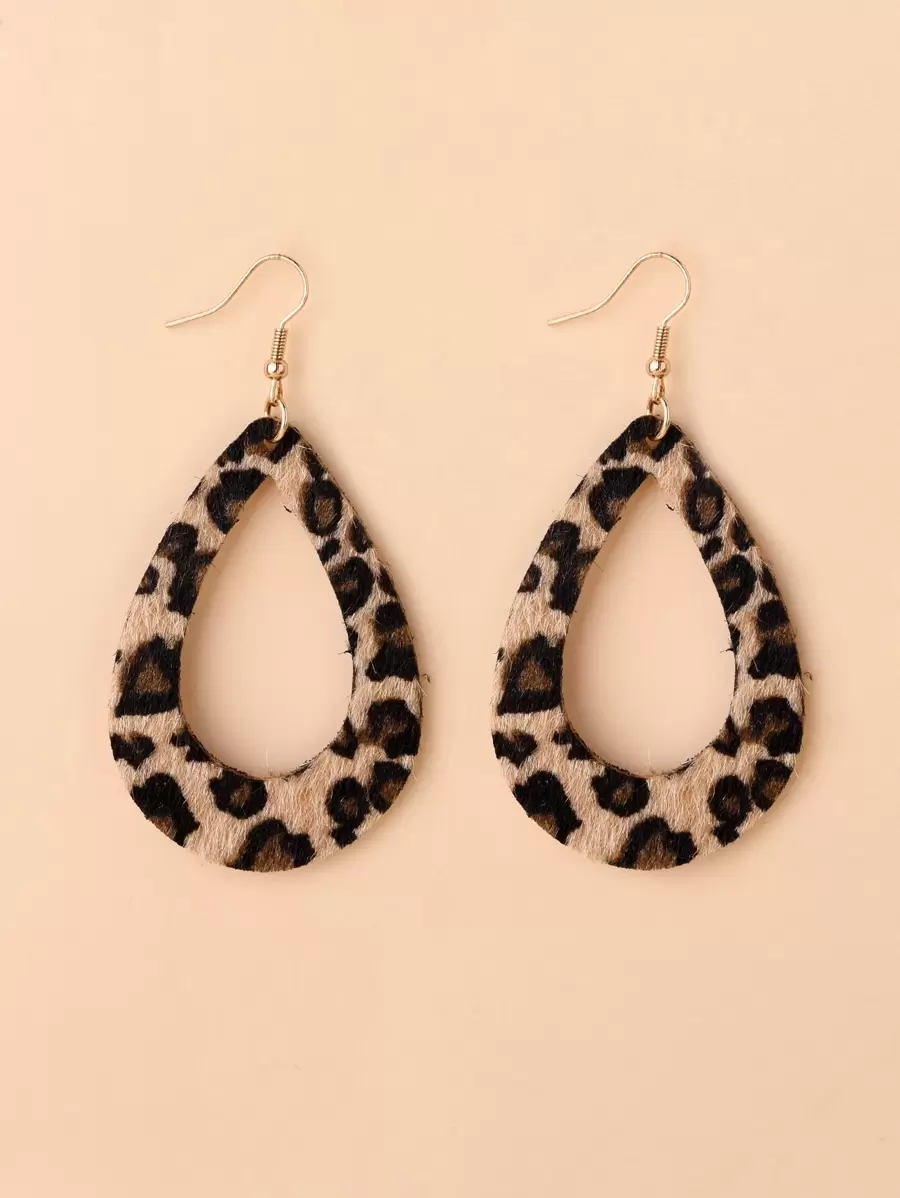 1pair Sexy Fashion Soft Leopard Pattern Felt Teardrop Shape Cutout Pendant Women Earrings