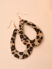 1pair Sexy Fashion Soft Leopard Pattern Felt Teardrop Shape Cutout Pendant Women Earrings