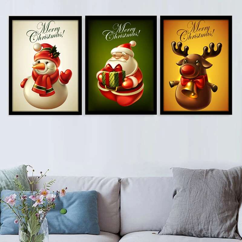 

3pcs Christmas Pattern Wall Painting Without Frame, Multicolor