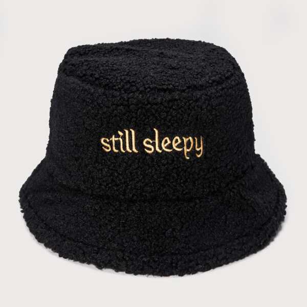 

Men Letter Embroidered Bucket Hat, Black