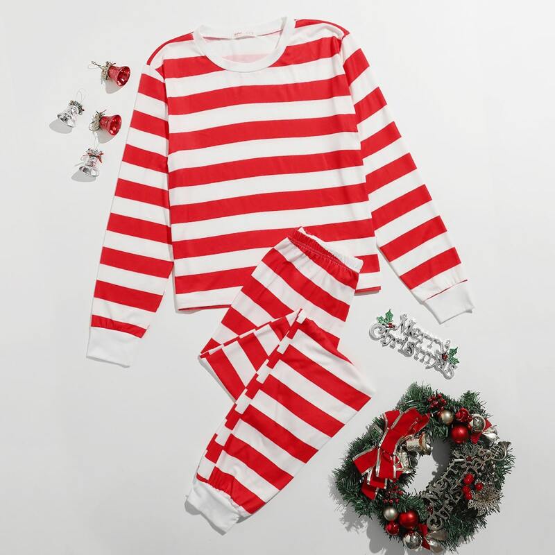 

Striped Top & Pants PJ Set, Red