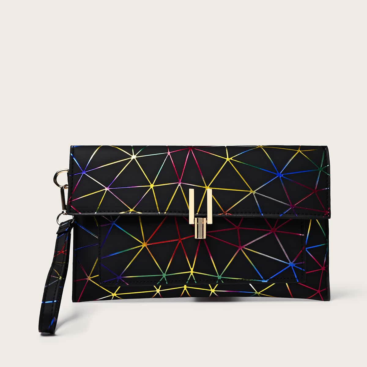 

Geometric Line Clutch Bag, Black