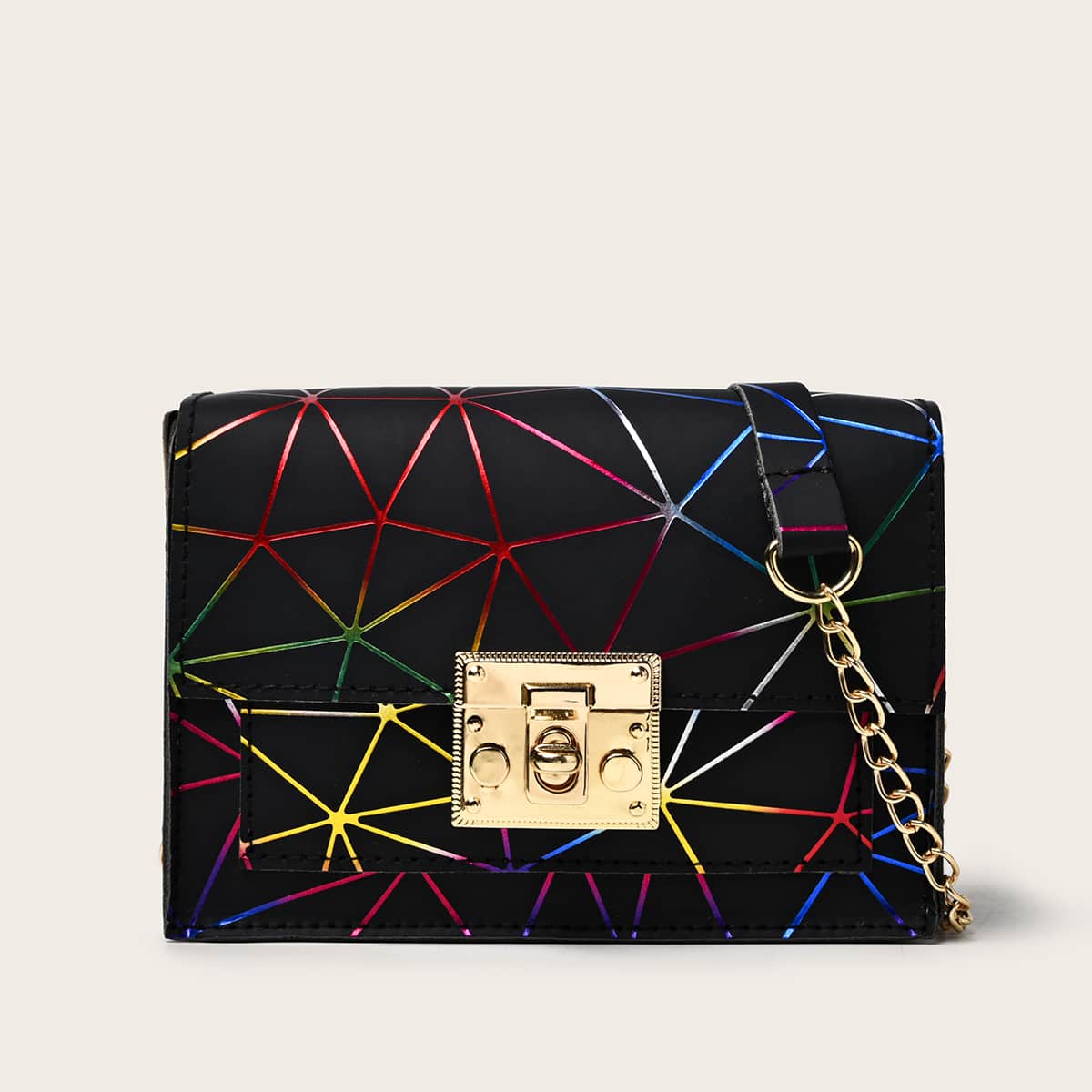 

Geometric Line Crossbody Bag, Black