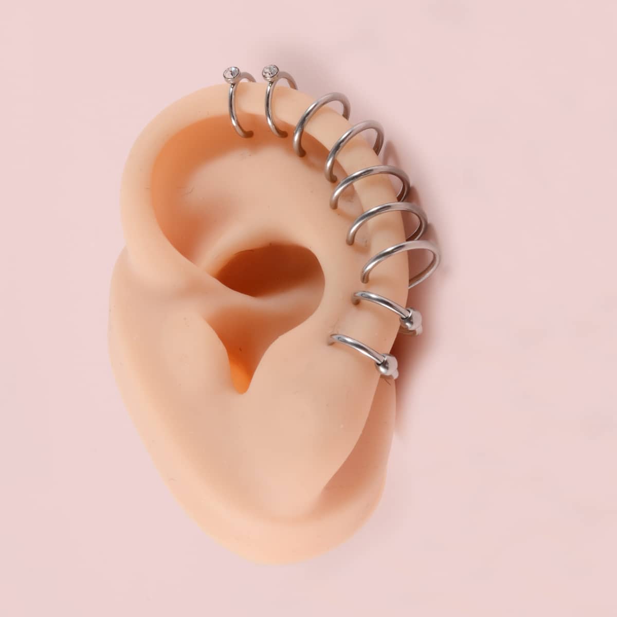 

4pcs Rhinestone Decor Ear Cuff, Silver