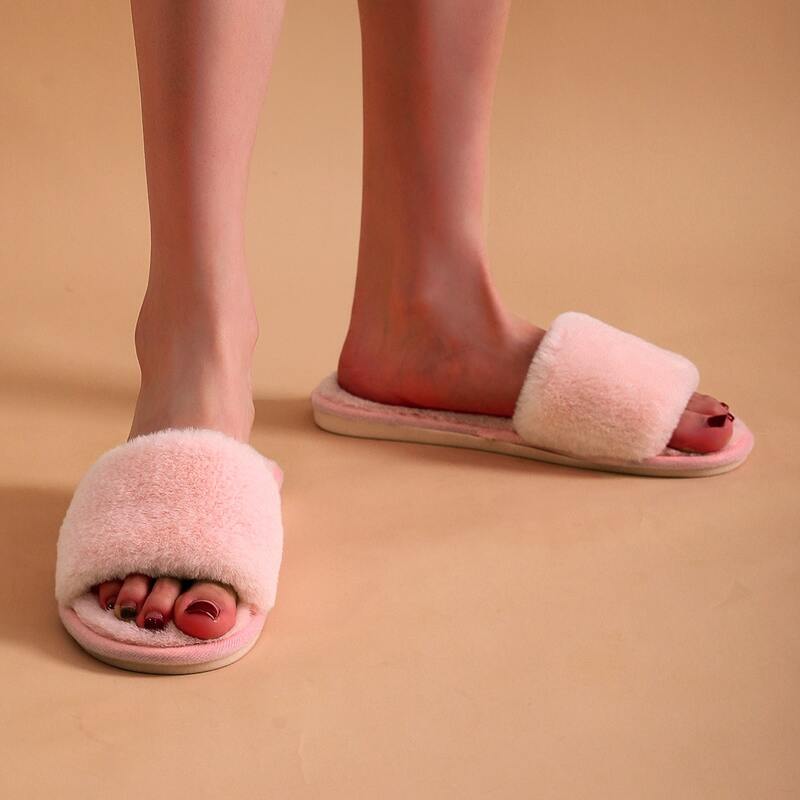

Open Toe Fluffy Slippers, Pink
