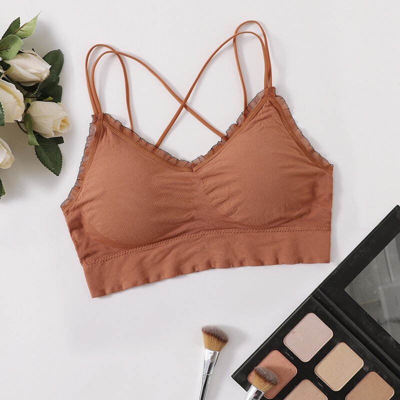 

Solid Lace Trim Bralette, Orange