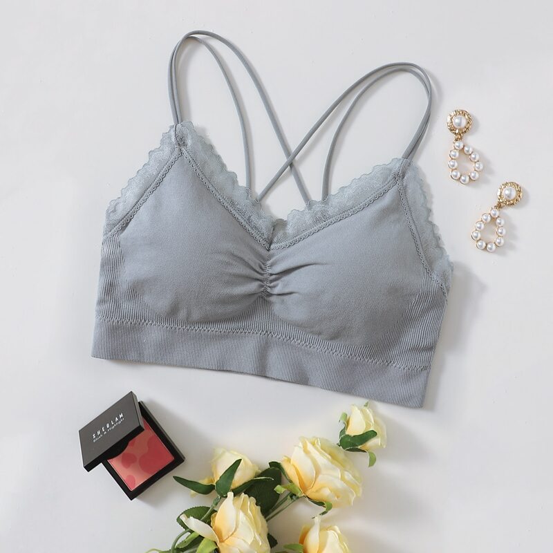 

Solid Lace Trim Bralette, Light grey