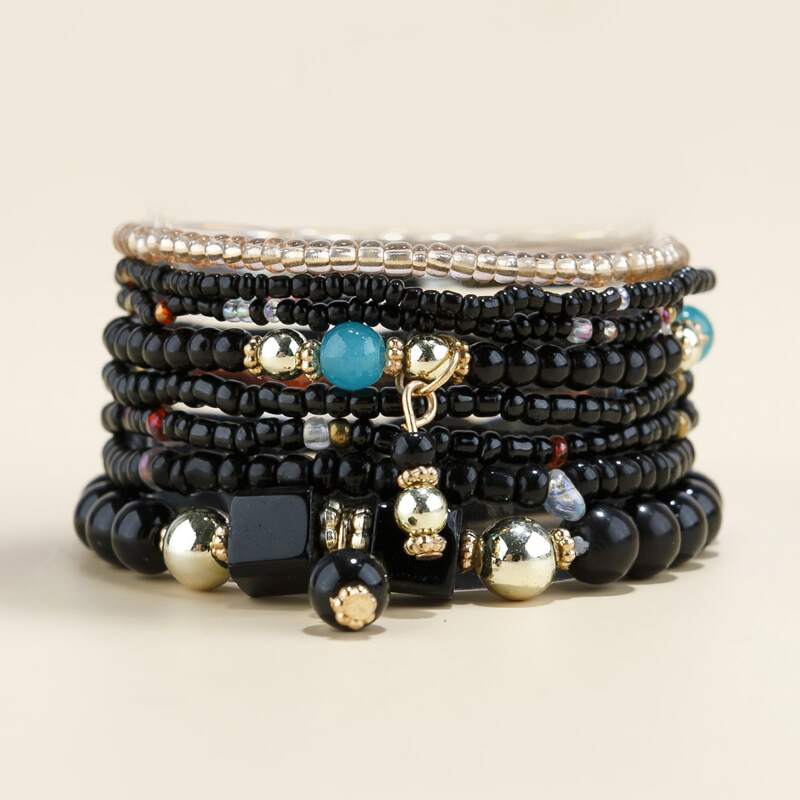 

8pcs Bead Decor Bracelet, Multicolor