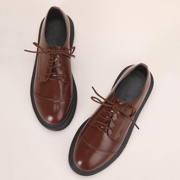 

Minimalist Lace-up Front Derby Shoes, Brown