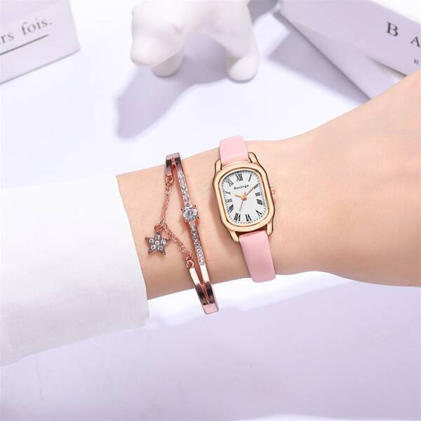 

1pc Simple Pointer Quartz Watch & 1pc Bracelet