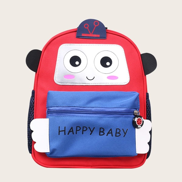 

Kids Cartoon Graphic Color Block Backpack, Red