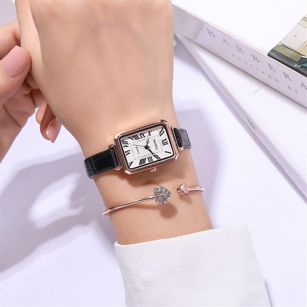 

1pc Vintage Rectangle Quartz Watch & 1pc Bracelet