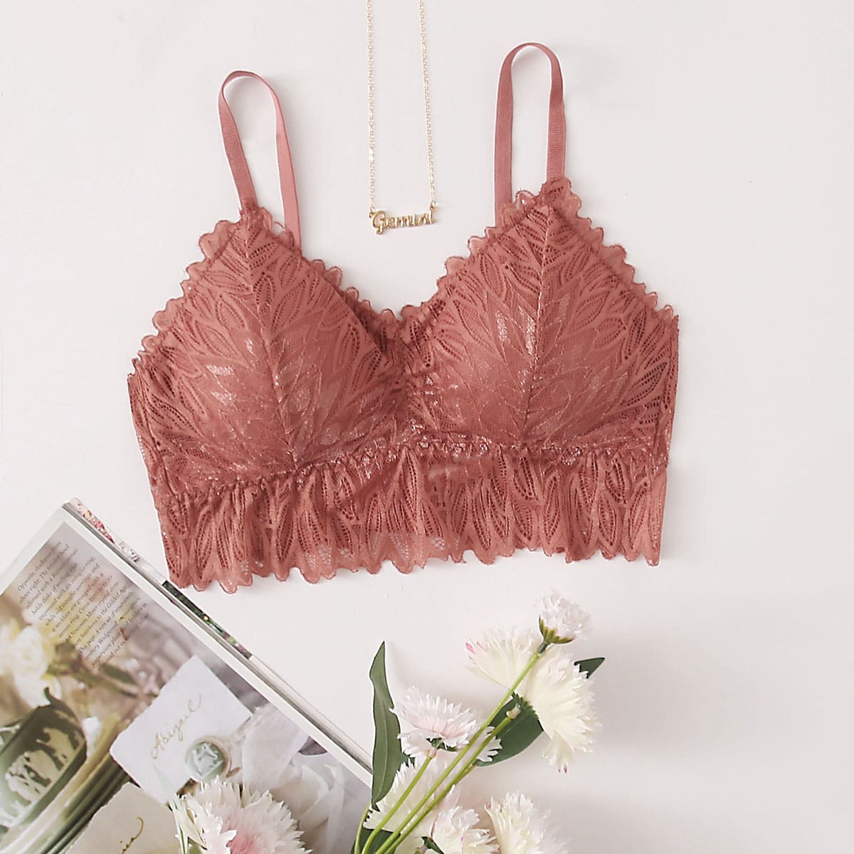 

Solid Lace Bralette, Redwood