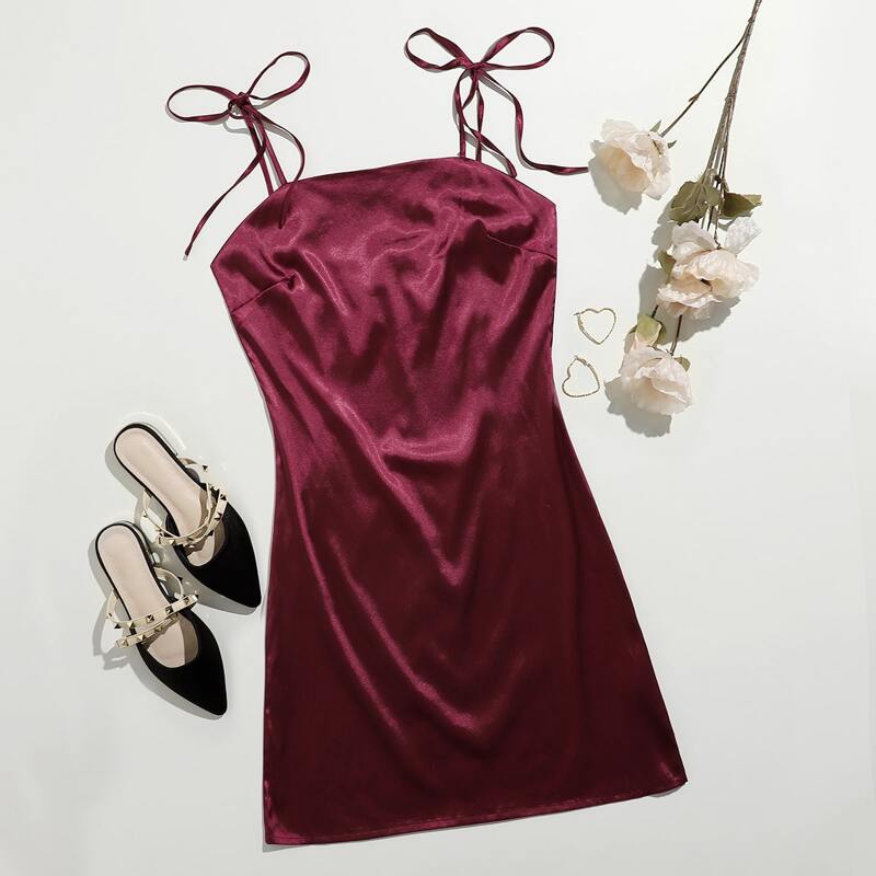 

Solid Satin Cami Dress, Burgundy