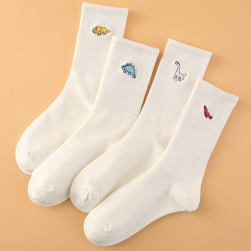 

4pairs Guys Cartoon Graphic Socks, White