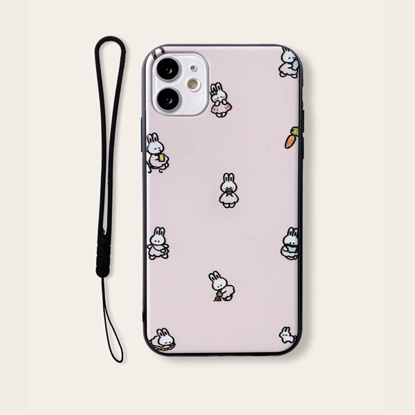 

Cartoon Graphic iPhone Case With Lanyard, Pink