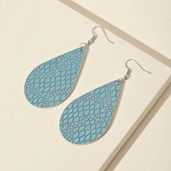 

Snakeskin Embossed Waterdrop Drop Earrings, Baby blue