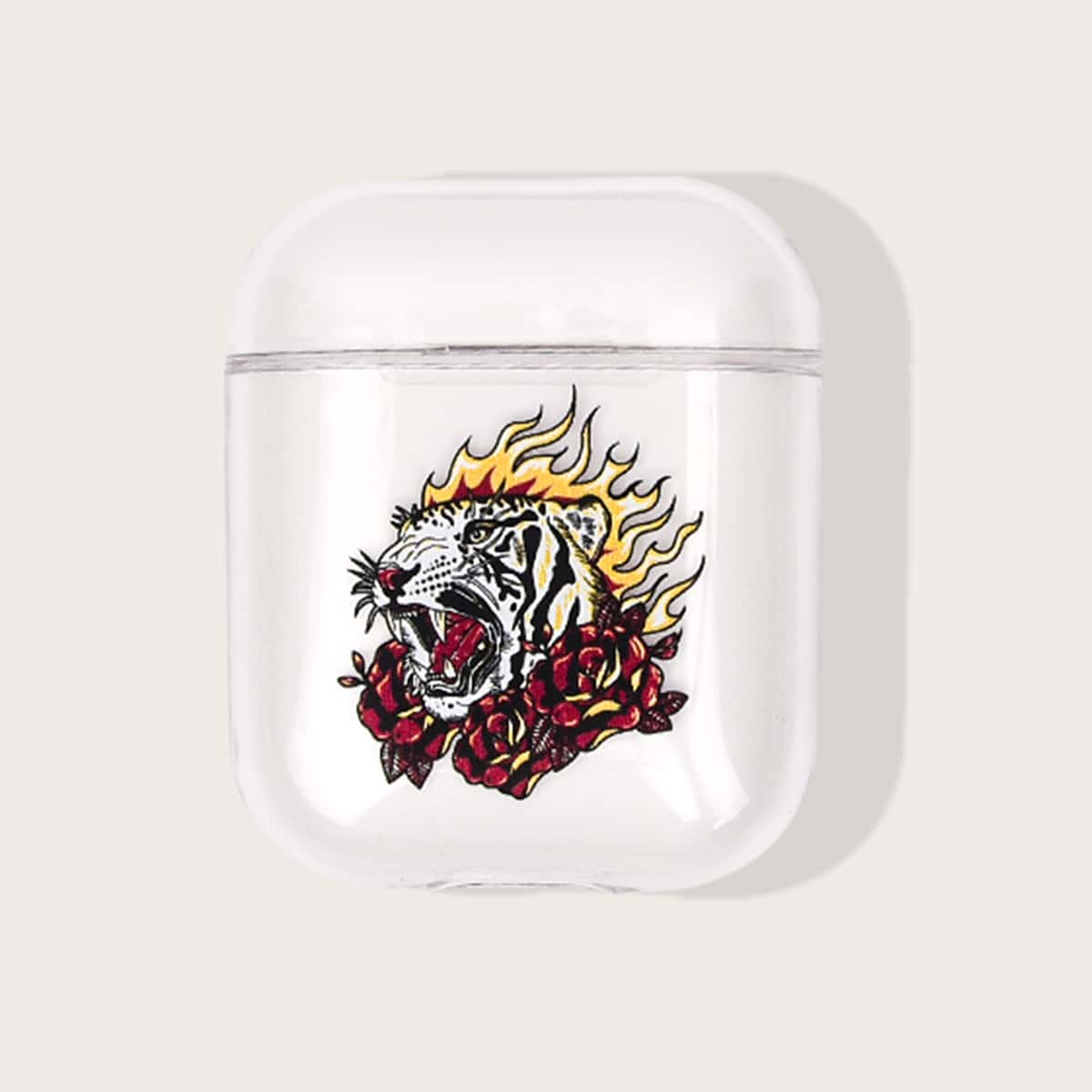 

Tiger & Flower Print Transparent AirPods Case, Clear