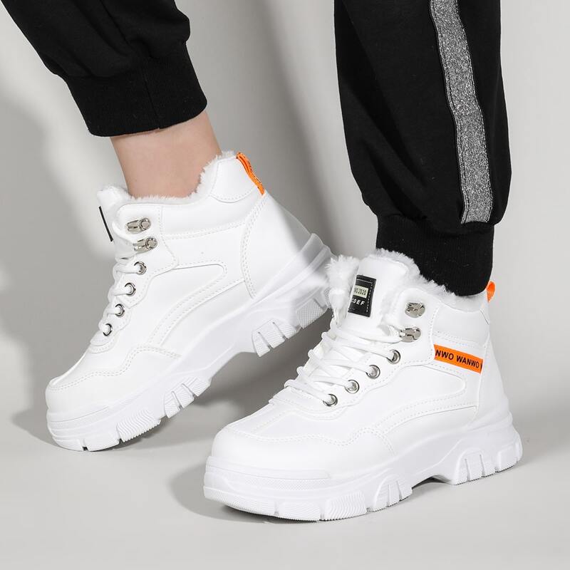 

Lace-up Front Plush Inside High-top Chunky Sneakers, White