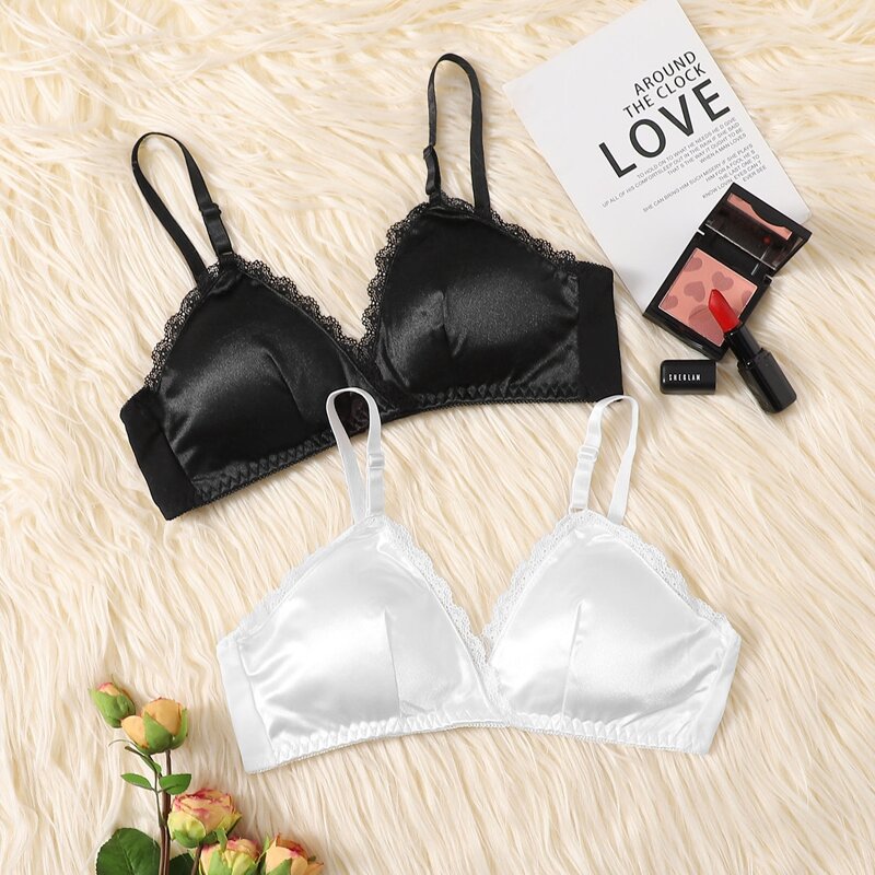 

2pack Lace Trim Bra Set, Black and white