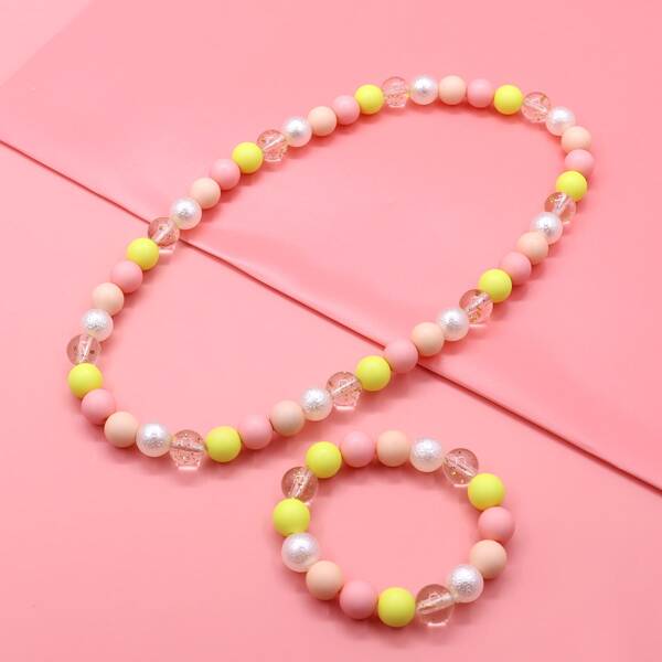 

Toddler Girl Color Block Beaded Necklace & Bracelet, Multicolor